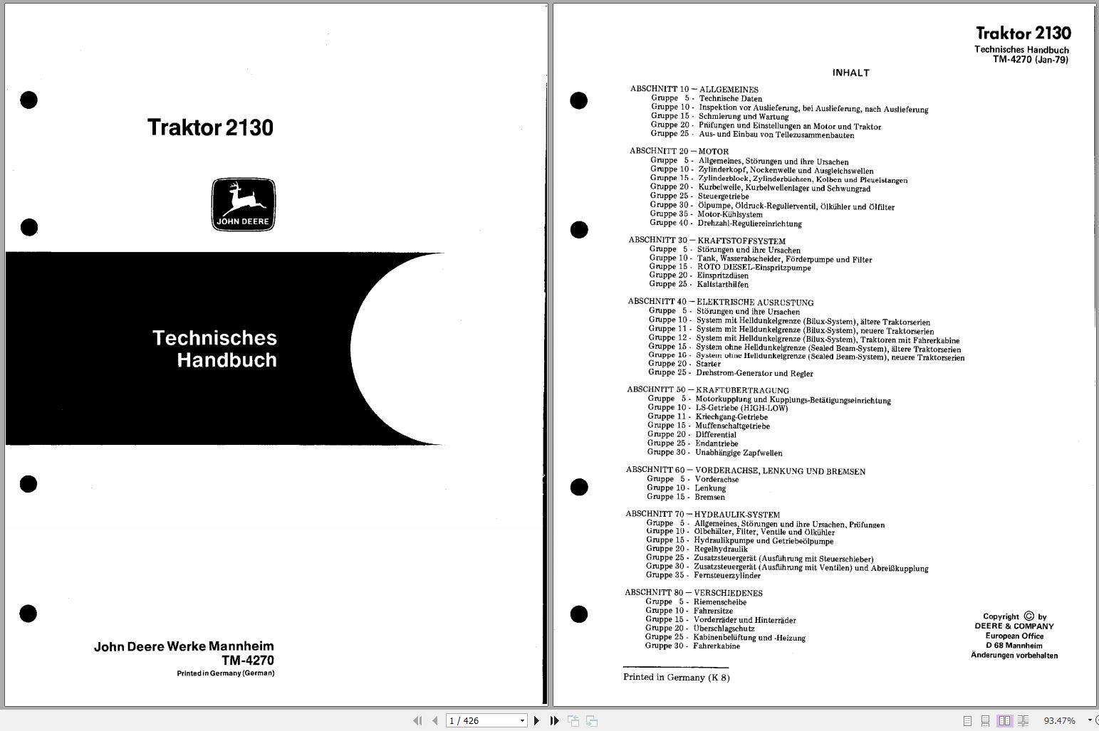 John Deere Tractor 2130 Technical Manual TM4270 DE 1