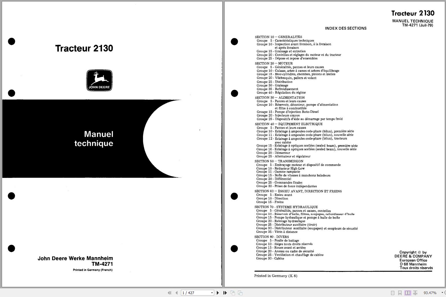 John Deere Tractor 2130 Technical Manual TM4271 ES 1