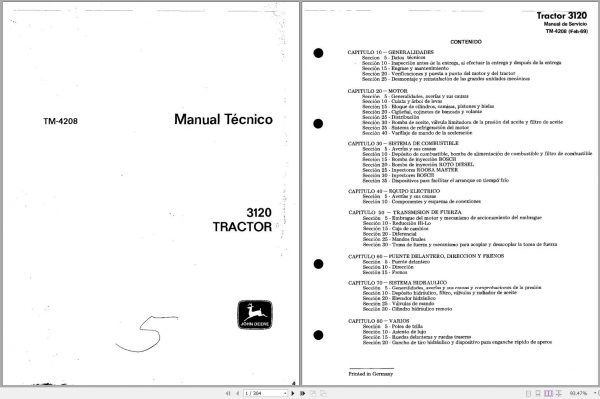 John Deere Tractor 3120 Technical Manual TM4208 FR 1