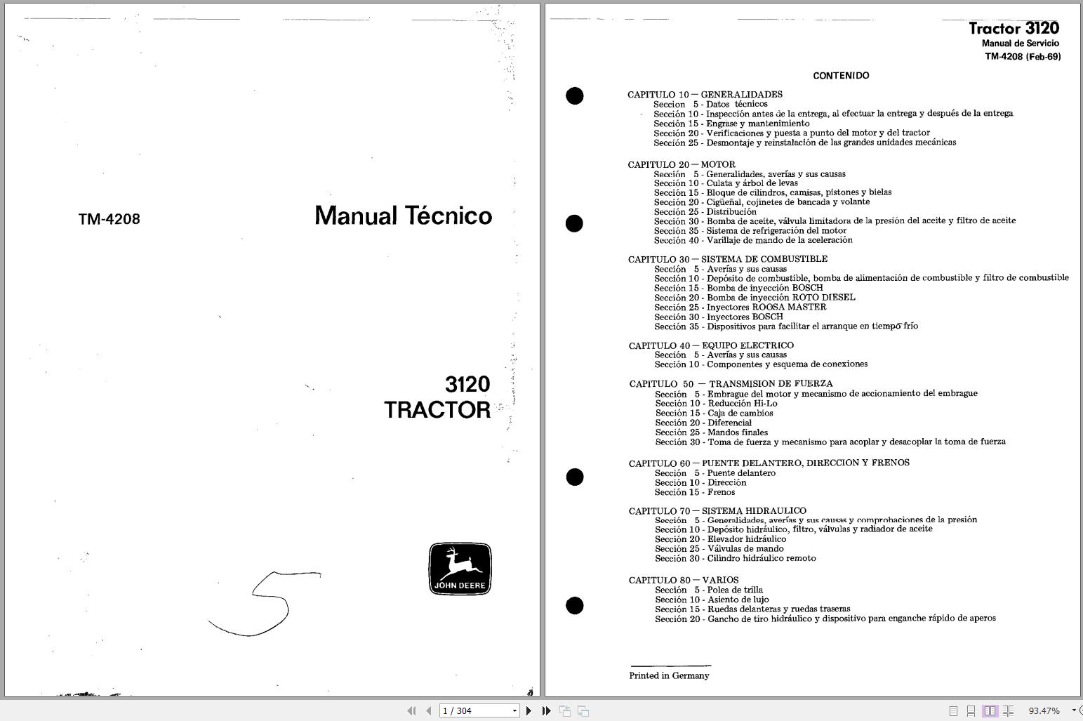 John Deere Tractor 3120 Technical Manual TM4208 FR 1