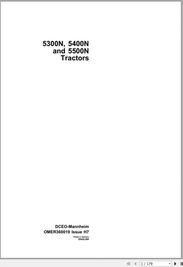 John Deere Tractor 5300N 5400N 5500N Operators Manual OMER360019 H7 1
