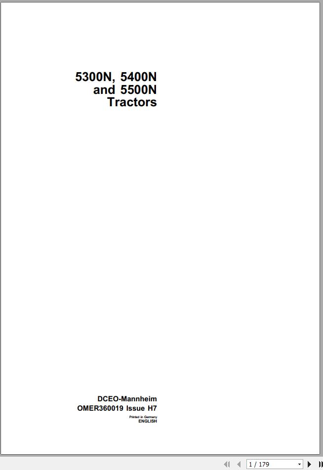 John Deere Tractor 5300N 5400N 5500N Operators Manual OMER360019 H7 1