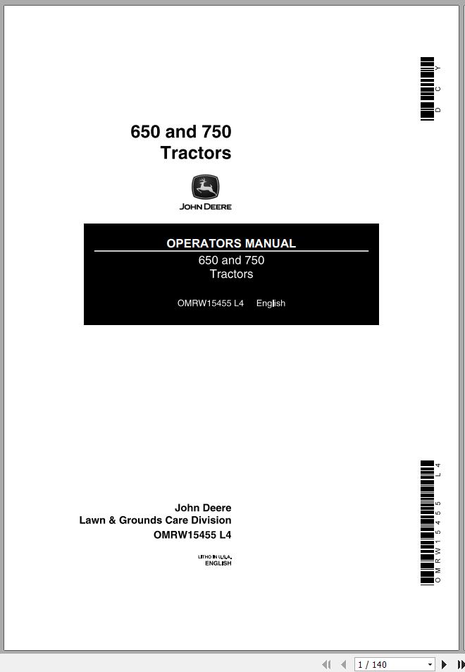 John Deere Tractor 650 750 Operators Manual OMRW15455 L4 1