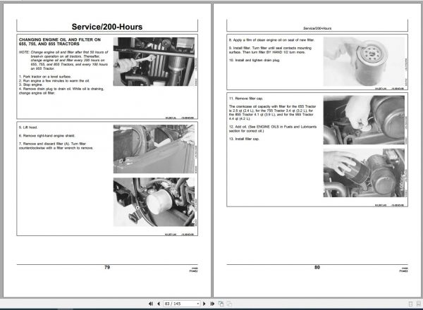 John Deere Tractor 655 755 855 955 SN 0100001 Operators Manual OMM92614 H9 2