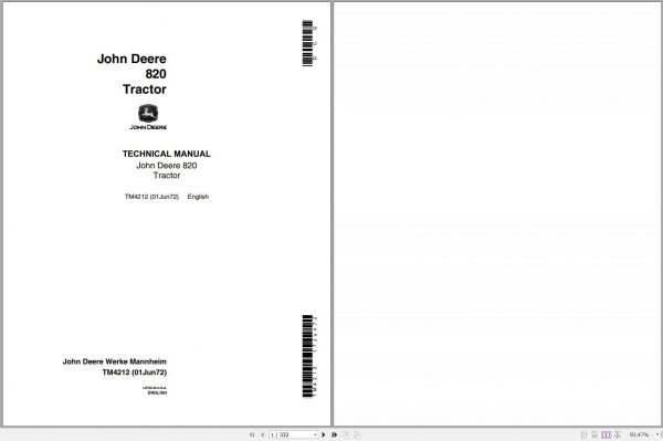 John Deere Tractor 820 Technical Manual TM4212 1