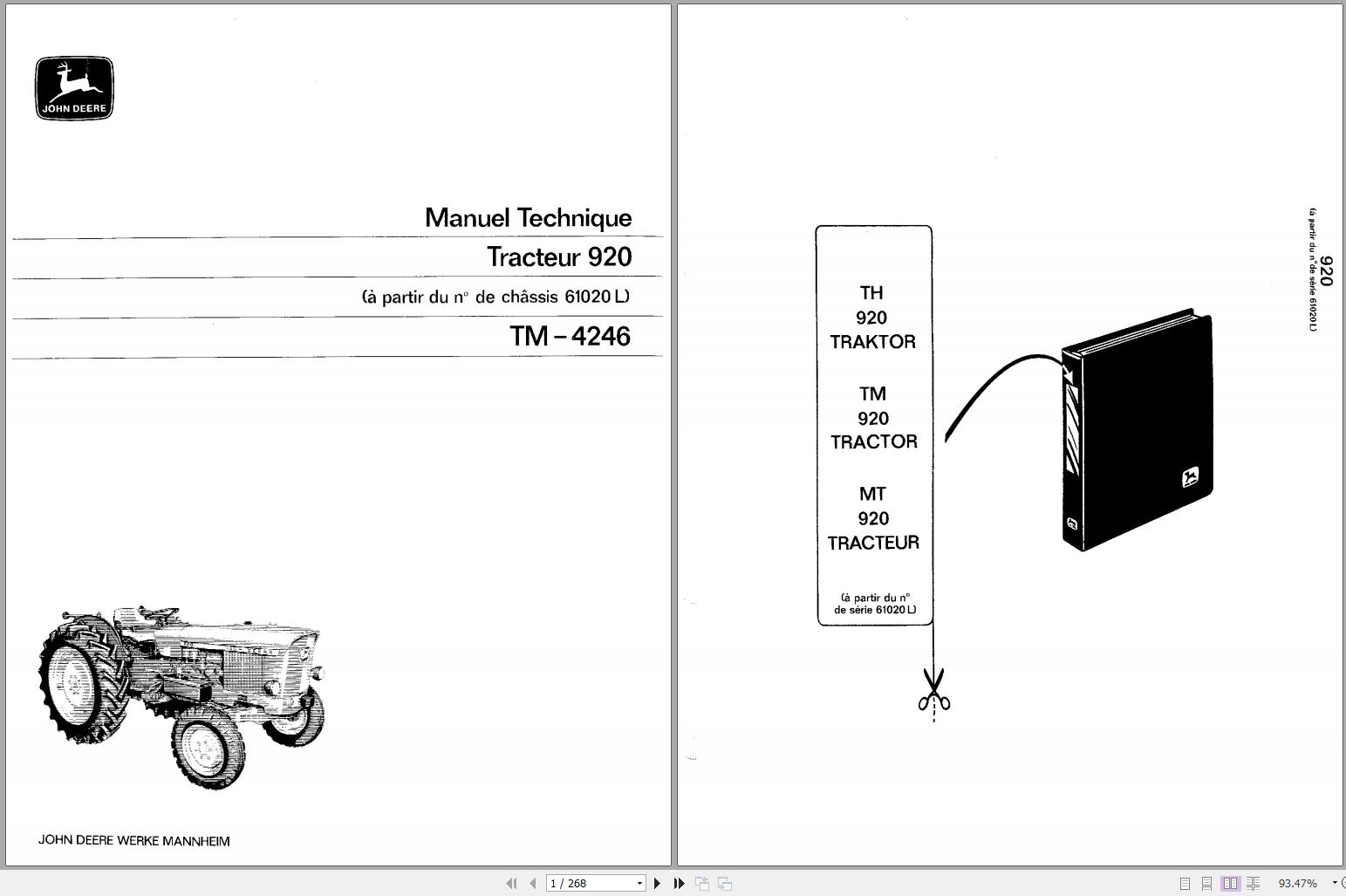 John Deere Tractor 920 Technical Manual TM4246 ES