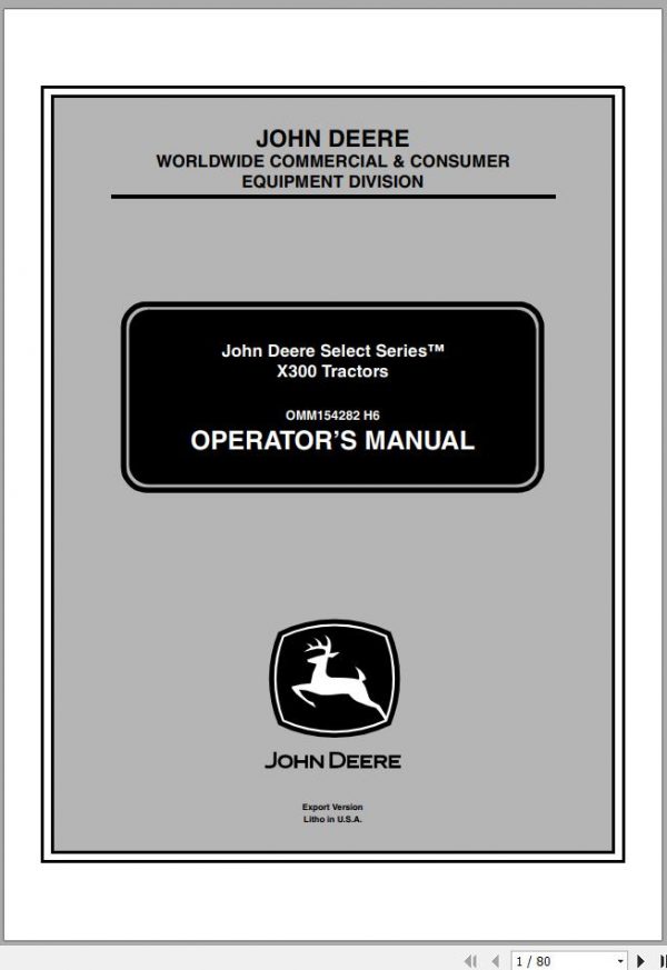 John Deere Tractor X300 SN 040001 Operators Manual 1