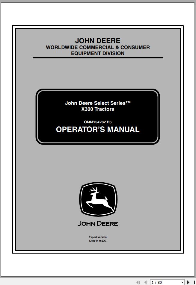 John Deere Tractor X300 SN 040001 Operators Manual 1