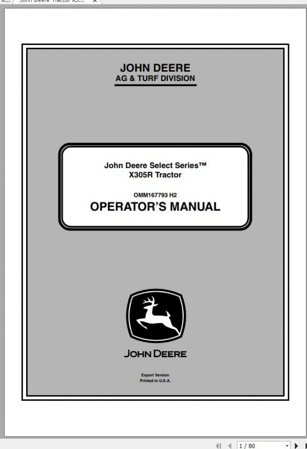 John Deere Tractor X305R SN 220001 Operators Manual 1
