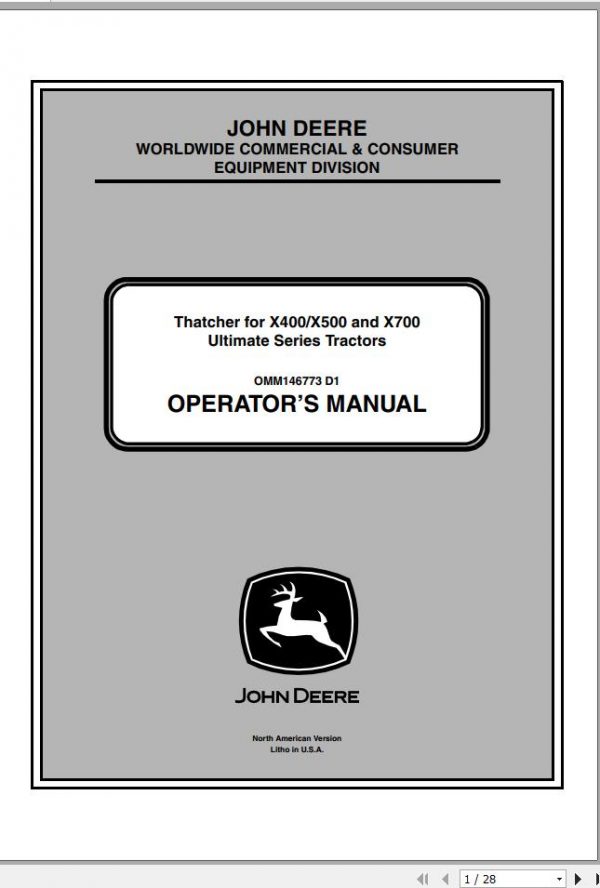 John Deere Tractor X400 X500 X700 Operators Manual OMM146773 D1 2011 1