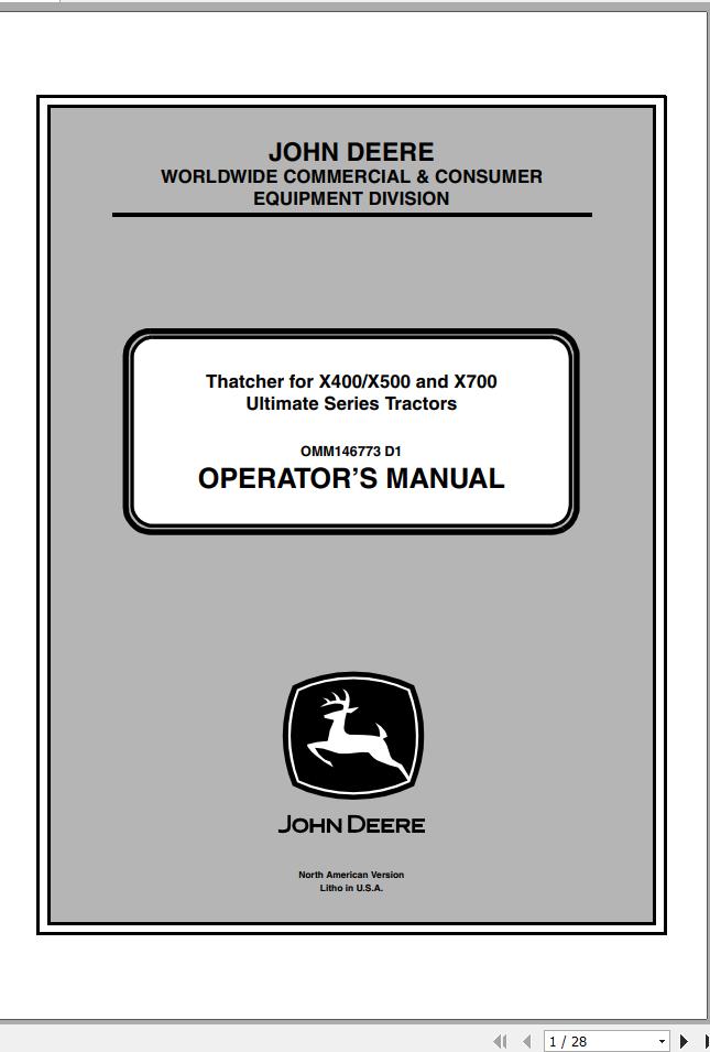 John Deere Tractor X400 X500 X700 Operators Manual OMM146773 D1 2011 1