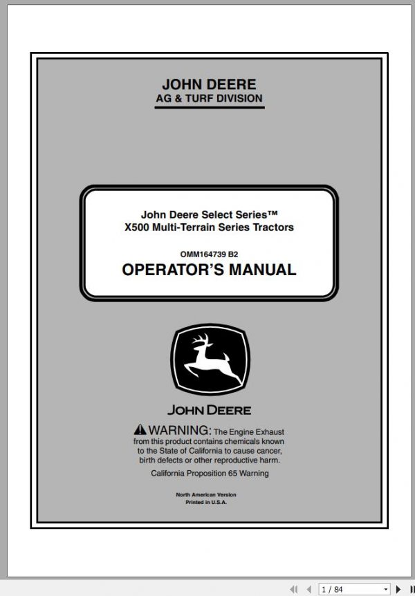 John Deere Tractor X500 Multi Terrain SN 070001 Operators Manual 1