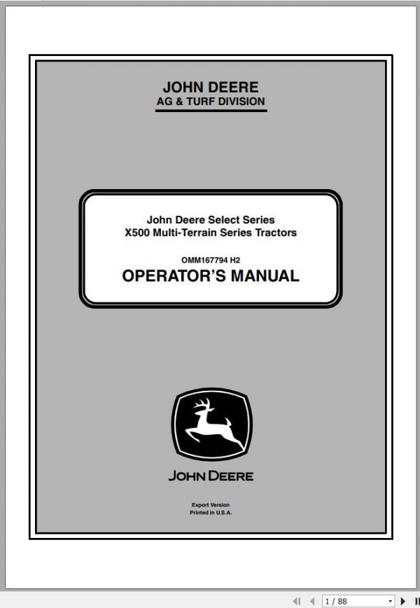 John Deere Tractor X500 Multi Terrain SN 080001 Operators Manual OMM167794 H2 1