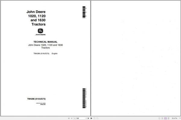 John Deere Tractors 1020 1120 1630 Technical Manual TM4286 1