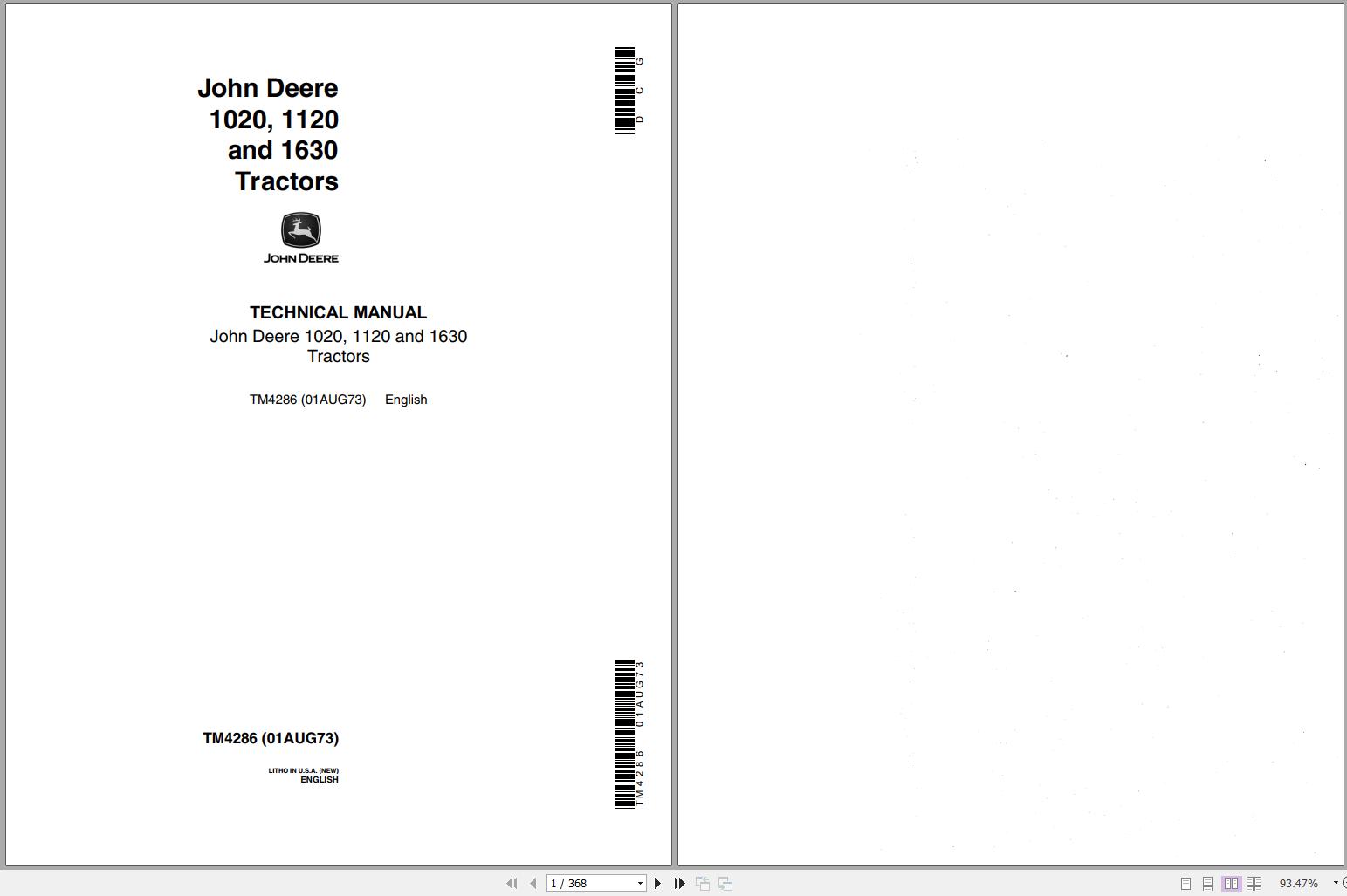 John Deere Tractors 1020 1120 1630 Technical Manual TM4286 1