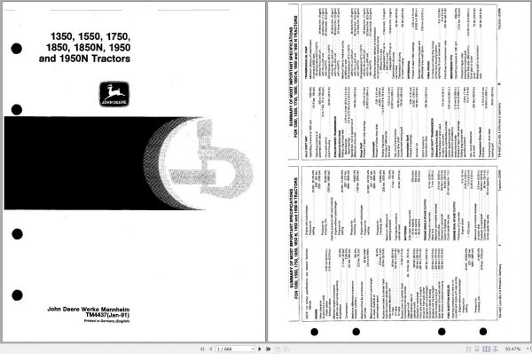 John Deere Tractors 1350 1550 1750 1850 1850N 1950 1950N Technical Manual TM4437 1
