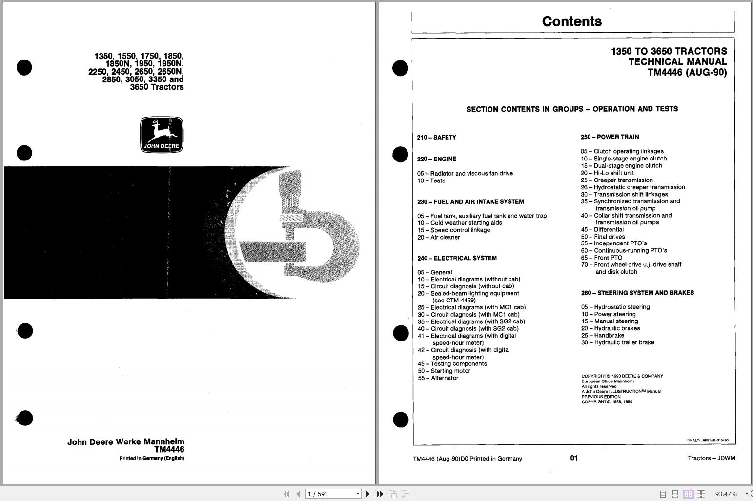 John Deere Tractors 1350 3650 Technical Manual TM4446 1