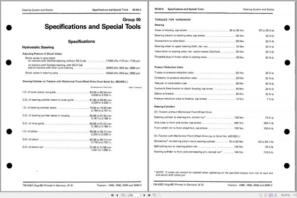 John Deere Tractors 1640 1840 2040 S Technical Manual TM4363 2