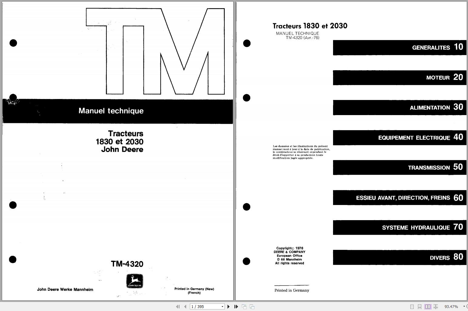 John Deere Tractors 1830 2030 Technical Manual TM4320 ES 1