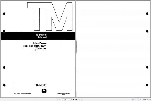 John Deere Tractors 1830 2120 CDN Technical Manual TM4282 1