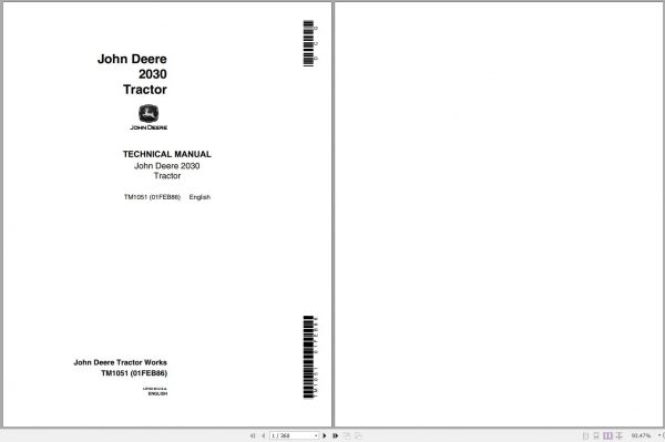 John Deere Tractors 2030 Technical Manual TM1051 1