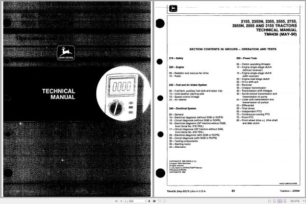 John Deere Tractors 2155 3155 Technical Manual TM4436 1