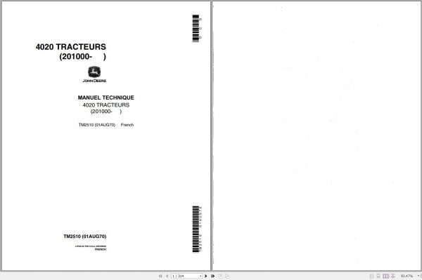 John Deere Tractors 4020 201000 Technical Manual TM2510 FR 1