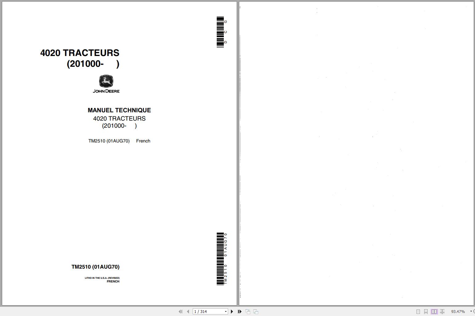 John Deere Tractors 4020 201000 Technical Manual TM2510 FR 1