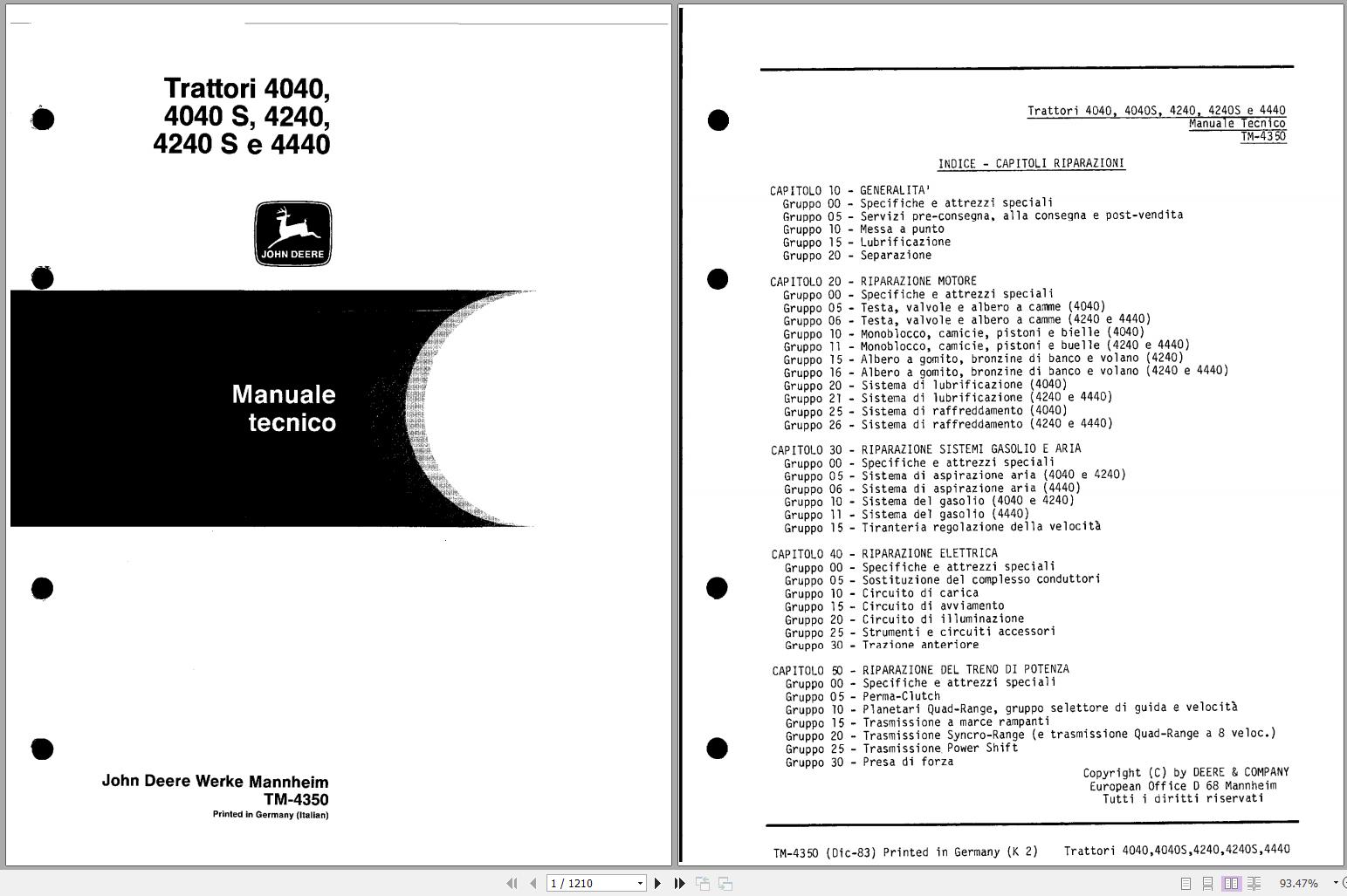 John Deere Tractors 4040 4040s 4240 4240s 4440 Technical Manual TM4350 IT 1