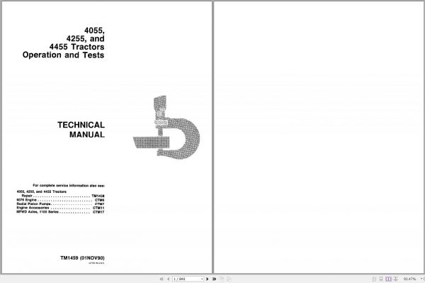 John Deere Tractors 4055 4255 4455 Technical Manual TM1459 1