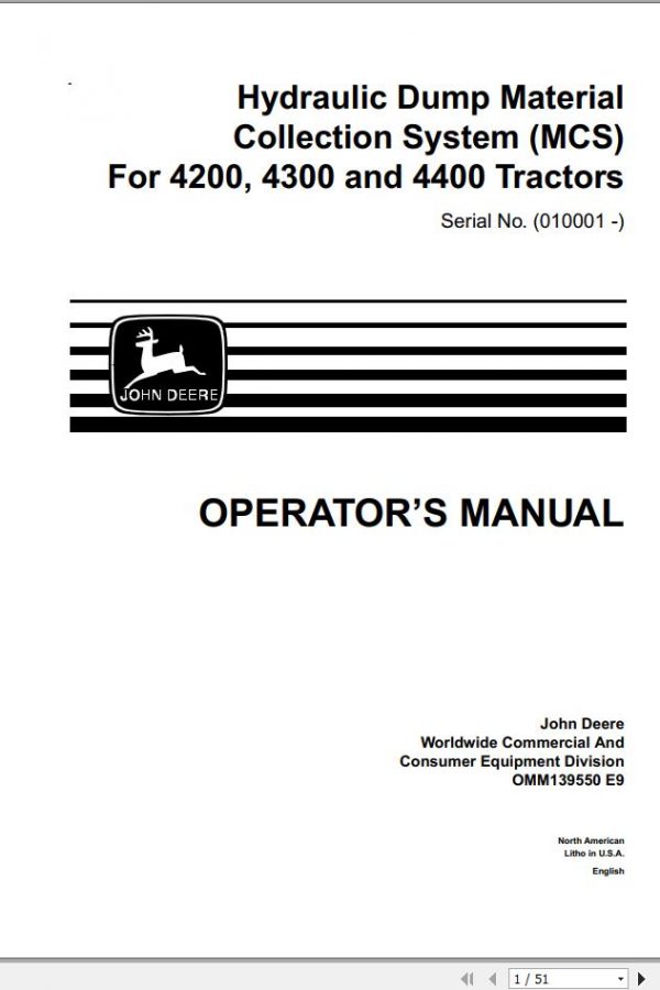 John Deere Tractors 4200 4300 4400 SN 010001 Operators Manual OMM139550 E9 1