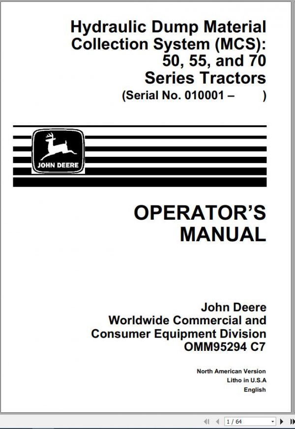 John Deere Tractors 50 55 70 SN 010001 Operators Manual OMM95294 C7 1