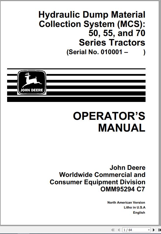 John Deere Tractors 50 55 70 SN 010001 Operators Manual OMM95294 C7 1