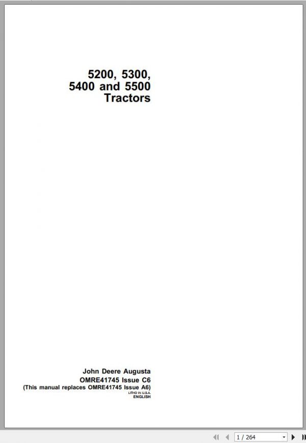 John Deere Tractors 5200 5300 5400 5500 Operators Manual OMRE41745 C6 1