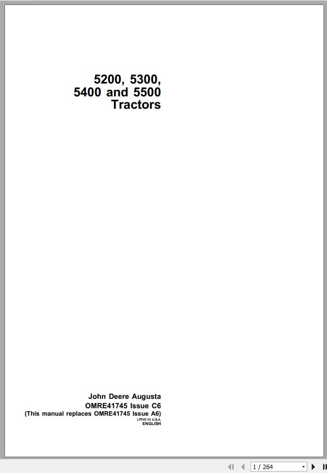 John Deere Tractors 5200 5300 5400 5500 Operators Manual OMRE41745 C6 1