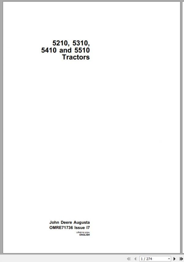 John Deere Tractors 5210 5310 5410 5510 Operators Manual OMRE71736 I7 1