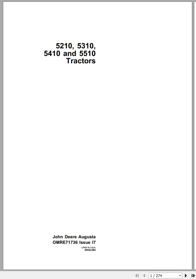 John Deere Tractors 5210 5310 5410 5510 Operators Manual OMRE71736 I7 1