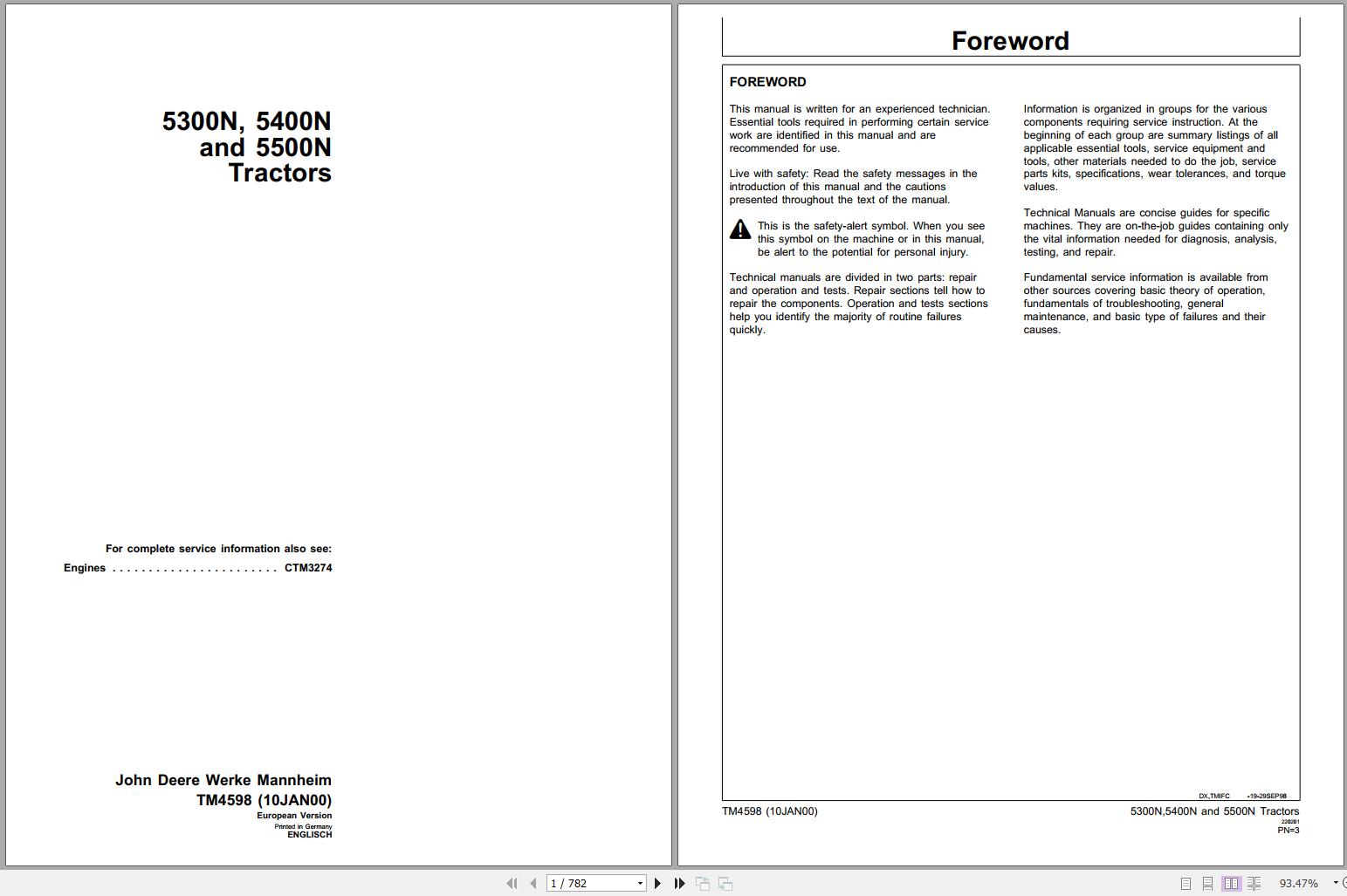 John Deere Tractors 5300N 5400N 5500N Technical Manual TM4598 01.2000 1