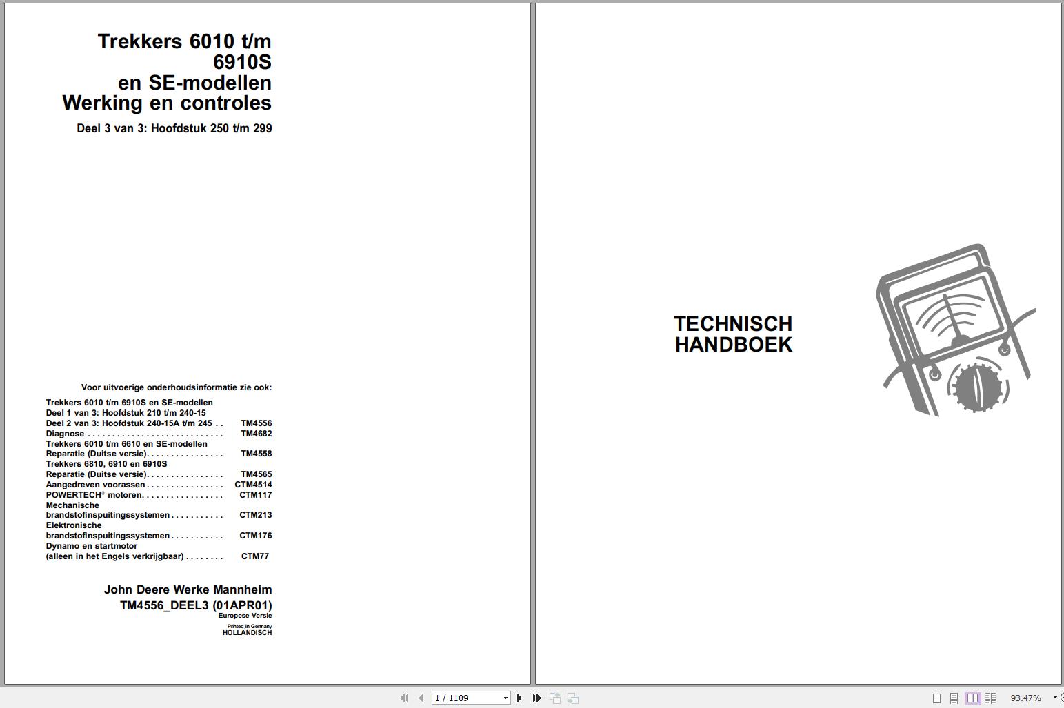 John Deere Tractors 6010 to 6910S SE Models Technical Manual TM4556 PART3 1