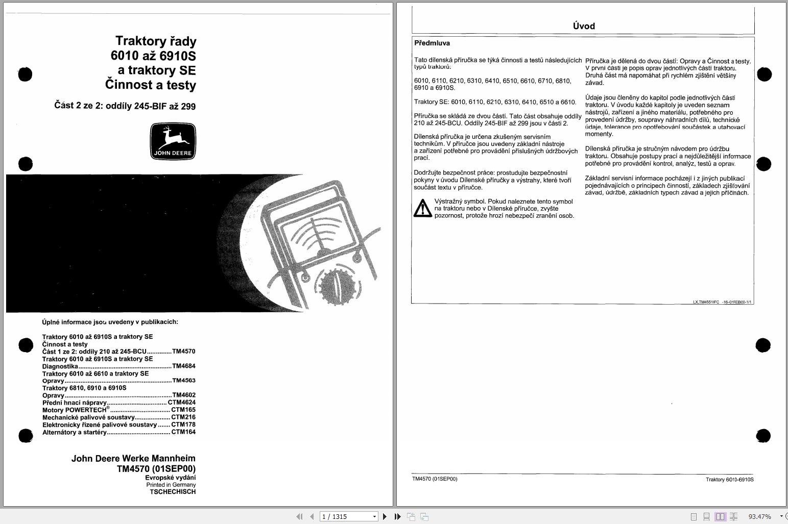 John Deere Tractors 6010 to 6910S SE Models Technical Manual TM4570 09.2000 NL 1
