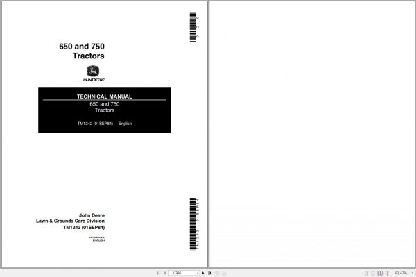 John Deere Tractors 650 750 Technical Manual TM1242 1