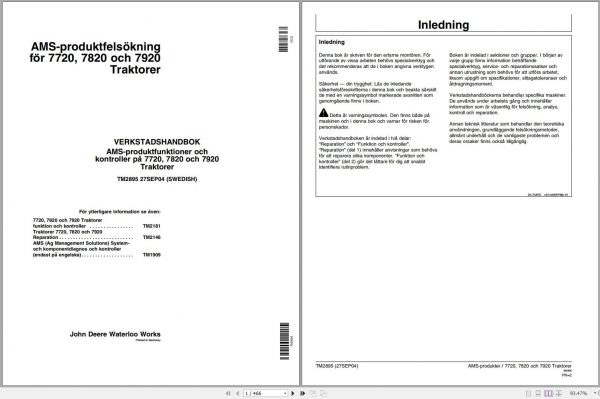John Deere Tractors 7720 7820 7920 Technical Manual TM2895 09.2004 SV 1