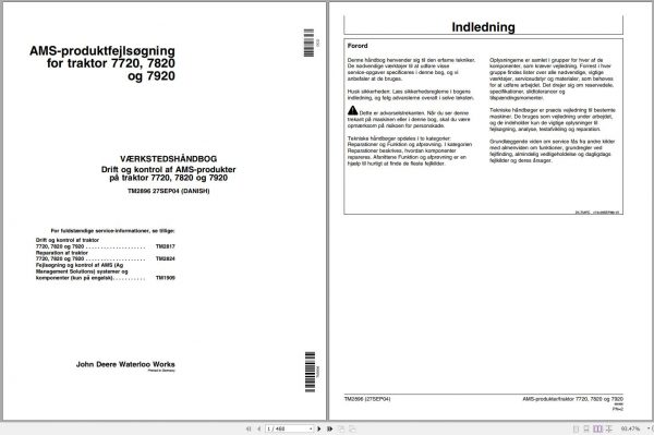 John Deere Tractors 7720 7820 7920 Technical Manual TM2896 09.2004 DA 1