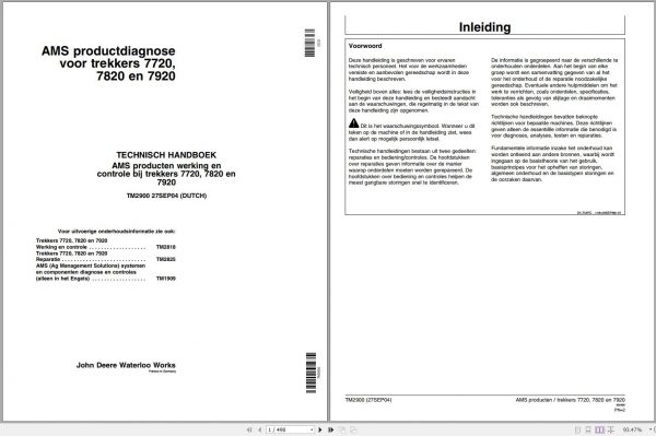 John Deere Tractors 7720 7820 7920 Technical Manual TM2900 09.2004 NL 1