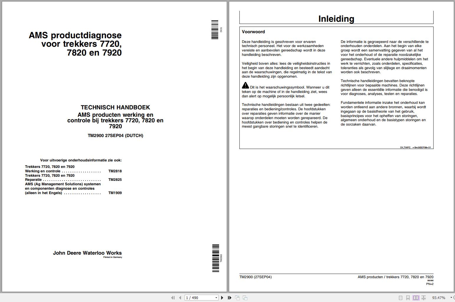 John Deere Tractors 7720 7820 7920 Technical Manual TM2900 09.2004 NL 1