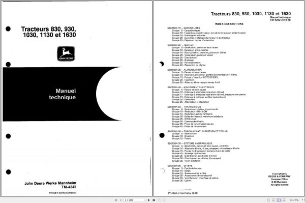 John Deere Tractors 830 930 1030 1130 1630 Technical Manual TM4342 1