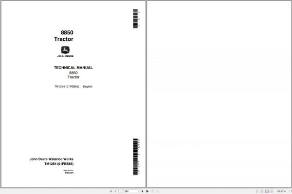John Deere Tractors 8850 Technical Manual TM1254 1