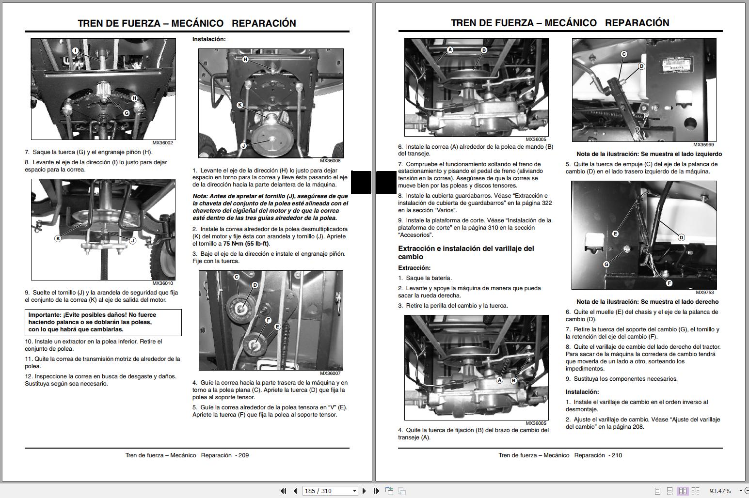 John Deere Tractors LA105 LA175 Technical Manual TM103463 12.2009 PT