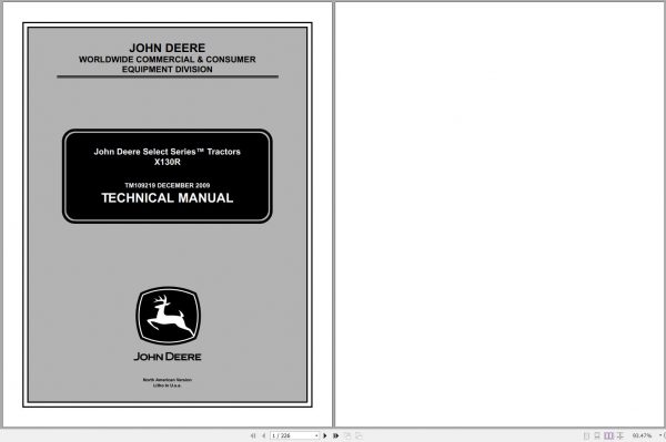 John Deere Tractors Select Series X130R Technical Manual TM109219 12.2009 1