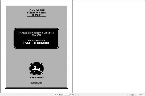 John Deere Tractors Select Series X300 Technical Manual TM9124 12.2011 FR 1